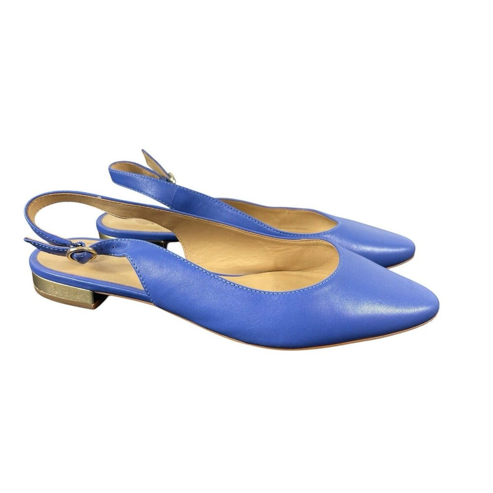 Talbots Blue Leather Slingback Flats Womens 7.5M Pointed Toe Low Block Heal